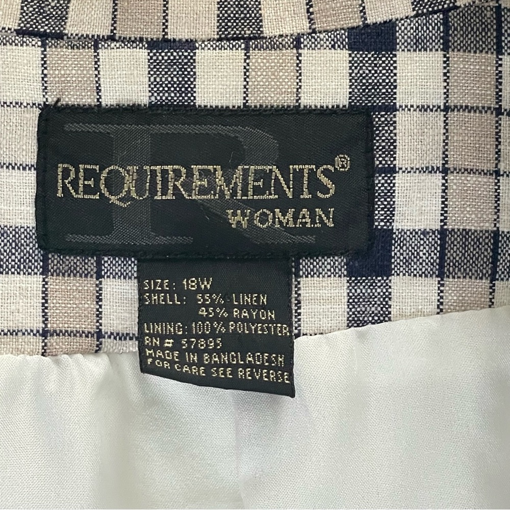 Requirements Vintage Plaid linen Blazer with One Button Closure size 18 W - Picture 6 of 7
